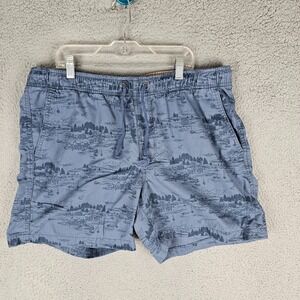 L.L. Bean Classic Fit Chino Dock Shorts Mens Large Printed Elastic Waist Pockets